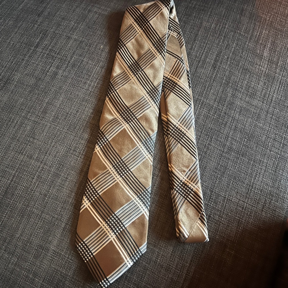 Ted Baker London Mens Silk‎ Tie Taupe Plaid Gold Dress Pink Paisley 0217